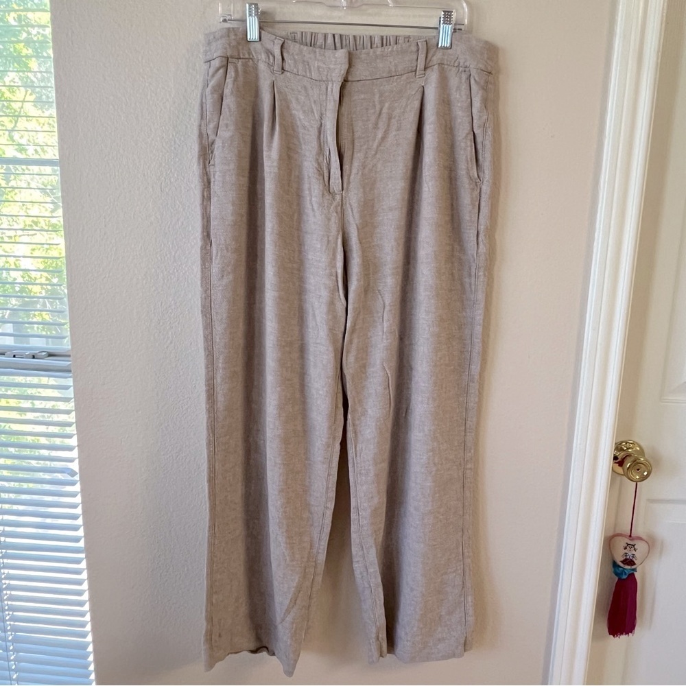 Old Navy Beige Wide-Leg Linen Blend Trousers